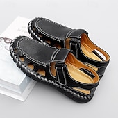 levne Pohodlné sandály-pánské černé rybářské sandály z umělé kůže s páskem na suchý zip a prodyšným designem, stylové a pohodlné pro outdoorové, ležérní a letní aktivity