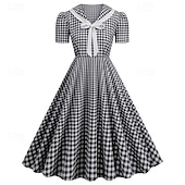 levne Šaty-Retro 50. léta Rockabilly Šaty Houpací šaty Maškarní kostým Dámské Karneval Plesová maškaráda Denní nošení loučení se svobodou nevěsty Dospělé Šaty Šaty pro návrat domů