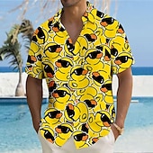 cheap Animal Print-Men&#039;s Animal Funny Duck Shirt Button Up Shirt Short Sleeve Fashion Casual Vacation Streetwear Beach Wear Summer Fall Turndown 3D Print Collared Shirts Front One Pocket Yellow
