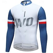 abordables Maillots pour hommes-Homme Maillot de cyclisme Bloc de Couleur manche longue Cyclisme Maillot avec 3 poches arrière VTT Vélo tout terrain Séchage Rapide Respirant Des sports Blanche Bleu Vêtement Tenue