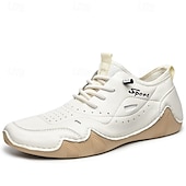 baratos Ténis para Homem-tênis esportivo masculino branco de couro sintético com design perfurado, leve e confortável, ideal para atividades casuais e ao ar livre
