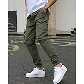 baratos Calças Cargo-Homens Calças Cargo Calças Cintura elástica Bolso multi Tecido Vestível Ao ar livre Diário Casual Marron Escuro Preto