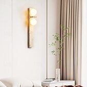 economico Luci da parete-applique da parete lunga striscia applique da parete retrò in stile giapponese per interni con paralume in vetro bianco latte applique da parete artistica in travertino giallo per camera da letto