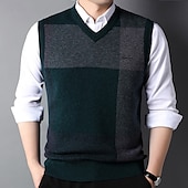 رخيصةأون سترات وبلايز النخبة للرجال-رجالي سترة سترة متماسكة V-neck مراجعة النمك منقوش V رقبة تريكو أنيق مدرسة رسمي ملابس الربيع الخريف أخضر داكن رمادي فاتح S M L
