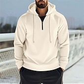 abordables sweats à capuche basiques pour hommes-Homme Sweat à capuche Sweat à capuche quart zippé Noir Blanche Bleu Kaki Gris Capuche Plein Cordon Sport &amp; Loisir du quotidien Vacances Polyester Vêtement de rue basique Décontractées Printemps