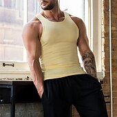 preiswerte Fitness Tank-Tops-Herren Tank Top Weste Unterhemd Ärmelloses Shirt Ärmellos Rundhalsausschnitt Sommer Einfach Mode Designer Basic Schnelltrocknend Urlaub Straße Ausgehen Hellgelb Schwarz Weiß Top T-Shirt für Herren