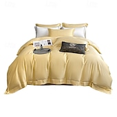 economico Set copripiumino-Set di Biancheria da Letto in Cotone Egiziano Bianco Solido Luxury Soft Brushed con Bordo Scolpito Completo Copripiumino Copripiumino per Regine e King Size con Federe