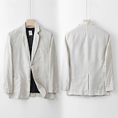 abordables Blazers Classiques pour Hommes-Homme Blazer 100% lin blazer Entreprise Soirée Cocktail Fête de Mariage Mode Décontractées Printemps Automne 100% Lin Couleur unie Boutons Poche Confortable Boutonnage Simple veste Noir Blanche bleu