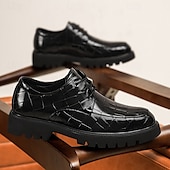 baratos Formal-sapatos derby marrom masculino - couro sintético com relevo de textura de crocodilo, calçados estilosos e versáteis para homens, ideais para uso casual, no escritório e no dia a dia