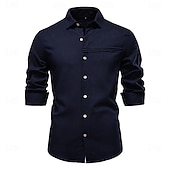cheap Men&#039;s Elite Shirts-Men&#039;s Shirt White Navy Blue khaki Long Sleeve Solid Color Standing Collar Outdoor Causal Ruched Clothing Apparel Daily Casual Daily Leisure