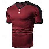 preiswerte Basic-T-Shirts-Herren T-Shirt mit Knöpfen T Shirt T-Shirt Kurzarmshirt Kurzarm V Ausschnitt Sommer Frühling Farbblock Mode Designer Basic Knöpfe Urlaub Straße Ausgehen Schwarz Weiß Wein Top T-Shirt für Herren