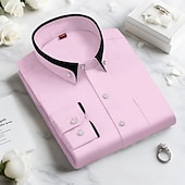 preiswerte Button-Down-Hemden für Herren-Herren Oberhemd Hemd Bügelfreies Hemd Solide / einfarbig Hochzeit Hellblau Schwarz Weiß Rosa Langarm Umlegekragen Ganzjährig Bekleidung Patchwork