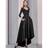 preiswerte Bodenlänge-A-Linien Mutter der Braut Kleid Smoking Kleid Hochzeitsgast Elegant Hoch-Niedrig Süß Spaghetti-Träger Asymmetrisch Tee Länge Satin 3/4 Länge Ärmel mit Falten kostenlose Maßanfertigung