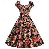 billige Outfits-Set 1950s Retro Vintage Rockabilly Tea Length Knee Length Dress Petticoat Tea Dress with Accessories Floral Fit &amp; Flare Swing Fancy Dress Women's Christmas Carnival New Year Revival Tea Party Adults'