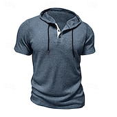 preiswerte Lässige T-Shirts für Herren-Herren T Shirt T-Shirt Kurzarmshirt Kurzarm Mit Kapuze Sommer Einfach Mode Designer Basic Knöpfe Urlaub Straße Ausgehen Wein Top T-Shirt für Herren