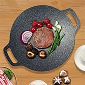 cheap Outdoor Recreation-Multi-Function Medical Stone Grill Pan Non-Stick Pan,Non-Stick Coating Frying Pan,Round BBQ Griddle with Handle,Multifunctional Stove Plate for Meats,Pancakes,Ribs