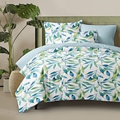 baratos 100% algodão-Capa de Edredão de Flores e Folhas Tamanho Queen Conjunto de Camas Capa de Colcha Macia Leve Capa de Edredão com 2 Fronhas para Verão Primavera