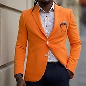 cheap Men's Classic Blazers-Men's Graduation Blazer Business Cocktail Party Wedding Party Fashion Casual Spring Fall Polyester Plain Pocket Buttons Comfortable Single Breasted Blazer Orange Light Blue