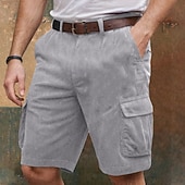 economico Classico-Per uomo Pantaloncini modello cargo Pantaloncini Maglia da escursione Vita elastica Multi tasca Color Block Liscio Traspirante Indossabile Lunghezza del ginocchio Esterno Informale Giornaliero Di