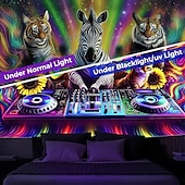 ieftine Tapiserii cu lumină neagră-Goblen sub lumină neagră Strălucesc în întuneric Petrecere luminoasă UV Reacționând Animal Trippy DJ Goblen Artă murală pentru camera de zi Dormitor