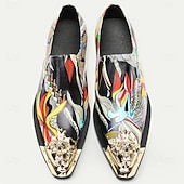 billige Elementære Pensko-Herre Premium Kuskin Løpere med Gullspiss Livlig Kunstnerisk Print og Metallisk Gull Løvehode Detalj–Moderne Slip-On Sko Spesielle Anledninger og Uttrykksmotet