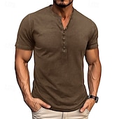 levne Ležérní tričko Henley-Pánské Tričko s knoflíkem Tričko Henley Trička Tričko Top Krátký rukáv Henley Léto Klasický Plná / Jednobarevná Módní Designové S přezkou Dovolená ulice Jdeme ven Modrá Fialová Tmavě šedá Top tričko