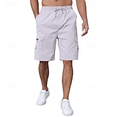 cheap Outdoor-Men&#039;s Cargo Shorts Shorts Summer Shorts Drawstring Elastic Waist Multi Pocket Plain Comfort Wearable Knee Length Outdoor Sport Daily Fashion Casual Black Navy Blue