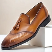 billiga Halvformell-solbrända läderloafers för män med ormtrycksdetaljer och tofsaccent – förstklassiga slip-on klänningskor av kohud för affärer, högtidliga tillfällen och vardagsbruk