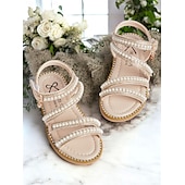 cheap Flower Girl-Pearl-Strap Sandals for Girls – Stylish Wedding Footwear for Flower Girls