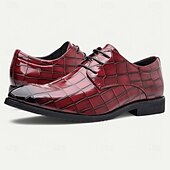 economico Formale-scarpe stringate in similpelle con motivo coccodrillo bordeaux da uomo, eleganti calzature formali per lavoro, matrimoni e occasioni speciali