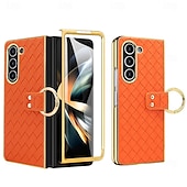 cheap Samsung Cases-Phone Case For Samsung Galaxy Z Fold 6 Z Fold 5 Z Fold 4 Back Cover Ring Buckle Shockproof Retro PU Leather
