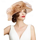 economico Cappelli per feste-cappello da chiesa da donna Kentucky Derby con tesa larga, cappello da sposa con fiori e foglie