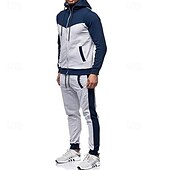 cheap Men&#039;s Tracksuit &amp; Hoodie-Men&#039;s Workout Set Tracksuit Full Zip Hoodie Hoodie &amp; Pants Outfit Set Hoodie Hooded Outdoor Daily Sports Pocket Drawstring 2 Piece Color Block Black White Red Polyester Activewear Classic Casual