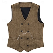 billige Gilets-Herre سترة Veste Gilet Feriereise Daglig Bryllupsfest Stevnemøte Mote Fritid Vår Høst Knapper Lomme Polyester Bekvem عادي Dobbeltkneppet V-hals Normal Sølv Svart Rød Burgunder Vest