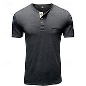 baratos Camiseta Henley Casual-Homens Camiseta Camisa Henley T-shirt Manga Curta Tecido Moda Designer Básico Estilo vintage Henley Férias Rua Para Noite Verão Cinzento Camiseta Henley