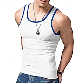 billiga Gym-toppar-Herr Linne Undertröjor Ärmlös tröja Ärmlös Rund hals Sommar Slät Mode Designer Muskel Utomhus Utekväll Gym Svart Vit Rubinrött Topp t-shirt för män