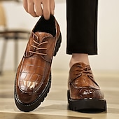 baratos Formal-sapatos derby marrom masculino - couro sintético com relevo de textura de crocodilo, calçados estilosos e versáteis para homens, ideais para uso casual, no escritório e no dia a dia