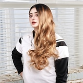levne Syntetické trendy paruky-Syntetické paruky Vlnitá Curly Weave Vrstvený střih S ofinou na stroji Paruka 26&quot; A1 Umělé vlasy Dámské Klasické Pohodlné Zářící barvy Zlatá
