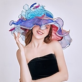 billiga Festhattar-hattar Organza Solhatt Kvällsfest Helgdag Tebjudning cocktail Elegant Vintage söt stil Med Blomma Hårbonad Huvudbonader