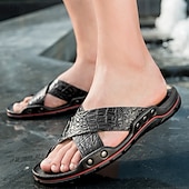 preiswerte Lässige Sandalen-Schwarze Herrensandalen mit Kreuzriemen, Krokoprägung und bequemer Gummisohle – lässiges Outdoor-Schuhwerk für Sommer, Strand und Alltag