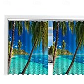 cheap Waterproof Curtains-Waterproof Outdoor Curtain Privacy, Sliding Patio Curtain Drapes, Pergola Curtains Grommet 3D Landscape Beach For Gazebo, Balcony, Porch, Party, 1 Panel