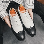 cheap Formal-Men&#039;s Classic Wingtip Brogue Oxford Shoes – Two-Tone Formal Dress Shoes with Perforated Detailing for Business and Wedding Attire