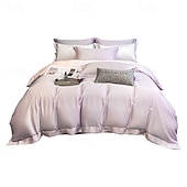 economico Set copripiumino-Set di Biancheria da Letto in Cotone Egiziano Bianco Solido Luxury Soft Brushed con Bordo Scolpito Completo Copripiumino Copripiumino per Regine e King Size con Federe