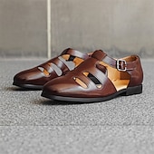 preiswerte Kleidungs-Sandalen-Schwarze Fischersandalen aus Kunstleder für Herren mit Schnallenriemen und Aussparungsdesign, stilvoll und bequem für die Freizeit, den Outdoor- und Sommergebrauch