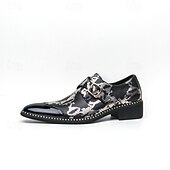 abordables Officiel-mocassins à imprimé serpent noir et blanc pour hommes avec détails en cuir verni et boucle – chaussures à enfiler élégantes pour les occasions formelles et décontractées