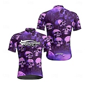 お買い得  メンズジャージ-男性用 サイクリングジャージー スカル 半袖 バイク Tシャツ ジャージー 3つのリアポケット付き マウンテンサイクリング 速乾性 人間工学デザイン ウィッキング 高通気性 スポーツ バイオレット ブラック 濃い紫色 衣類