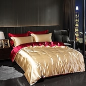 cheap Duvet Cover Sets-4 Pieces Satin Silk Bedding Set with Fitted Sheets Duvet Cover Sets Summer Solid Color Comforters Covers with 2 Pillowcases