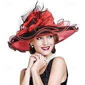 cheap Party Hats-2025 Kentucky Derby Hat for Women Ladies, Organza Veil Feather Fascinator for Tea Party Church UV Protection Sun Hat