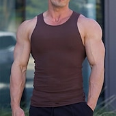 preiswerte Fitness Tank-Tops-Herren Tank Top Weste Unterhemd Ärmelloses Shirt Ärmellos Rundhalsausschnitt Sommer Einfach Mode Designer Basic Schnelltrocknend Urlaub Straße Ausgehen Hellgelb Schwarz Weiß Top T-Shirt für Herren