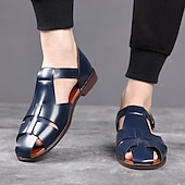ieftine sandală de rochie-Sandale pentru bărbați din piele artificială maro, cu vârf deschis, cu curea cu cataramă reglabilă, stil casual pentru purtarea de zi cu zi
